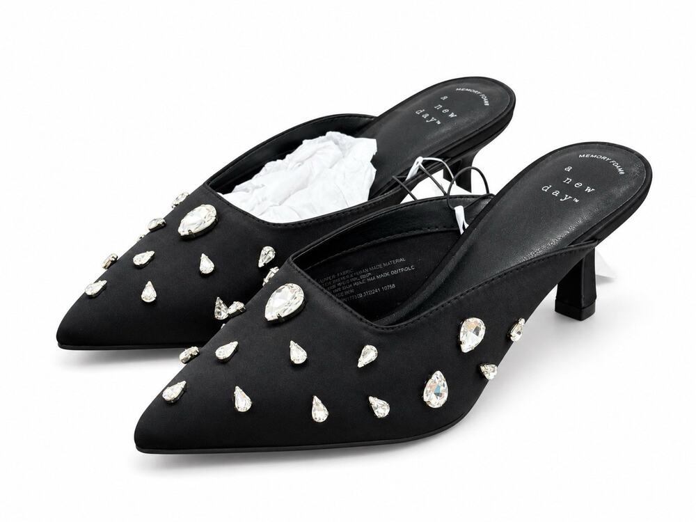 A New Day Women’s Size 6 Black Rhinestone Pointed Toe Mule Heels NWT
